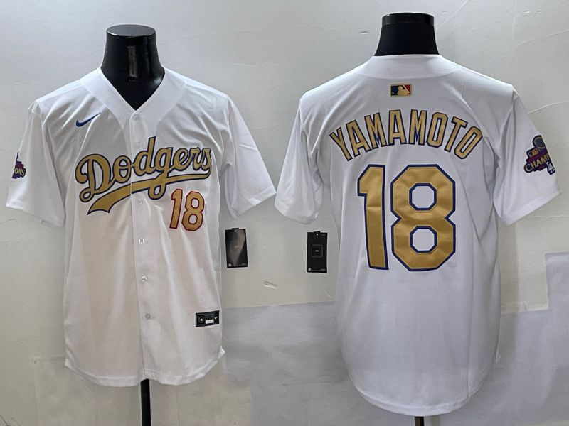 Men Los Angeles Dodgers 18 Yamamoto White Gold Game Nike 2025 MLB Jersey style 429